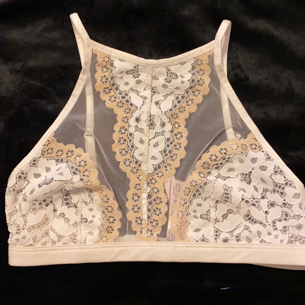 Body By Victoria Halter Lace Beige Tan Bralette Small